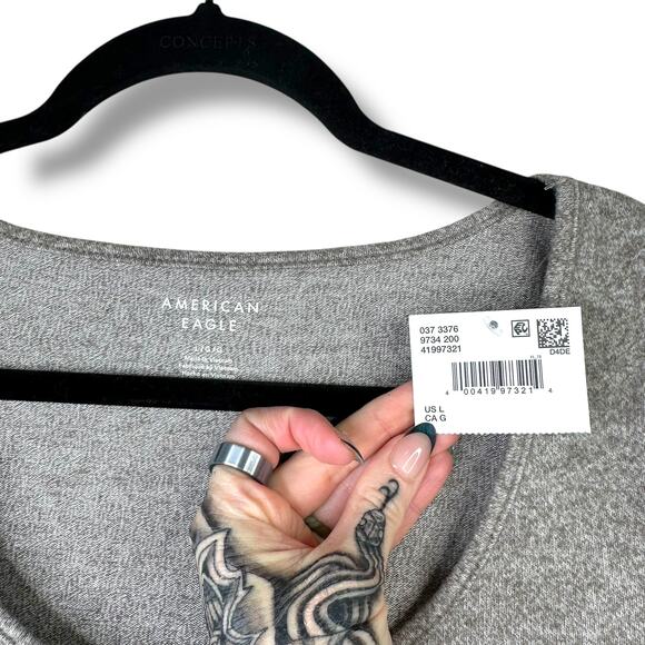 NEW American Eagle Plush Heather Brown Long Sleeve Scoop Neck Bodysuit Large - Picture 4 of 5